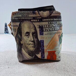 $100 Bill Money Print Box Purse Bag Novelty Cube Handbag Benjamin Fran